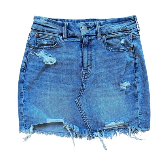 American Eagle Outfitters Blue Distressed Denim Mini Skirt - Picture 1 of 11